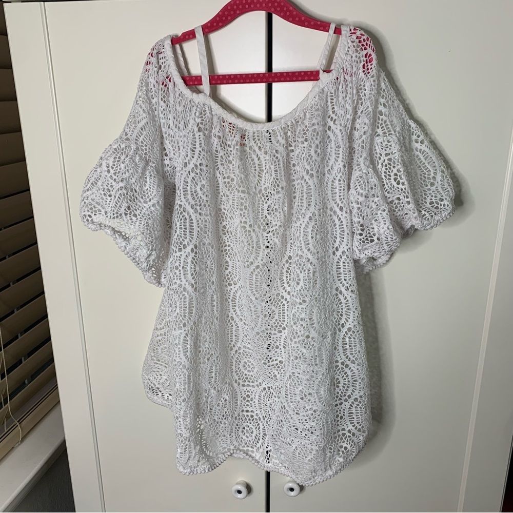Girl’s Kate Mack Knitted Cold Shoulder Swimsuit Cover-Up